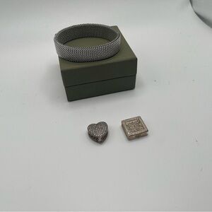 Vintage Sterling stretch bracelet with clip-on charms